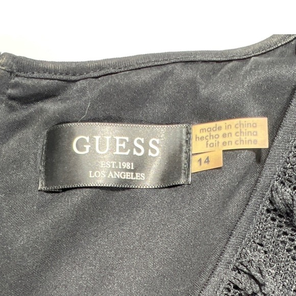 Guess Est. 1981 Black Fringe Tiered Lace Bodycon Cocktail Dress Size 14 LBD - Picture 4 of 7